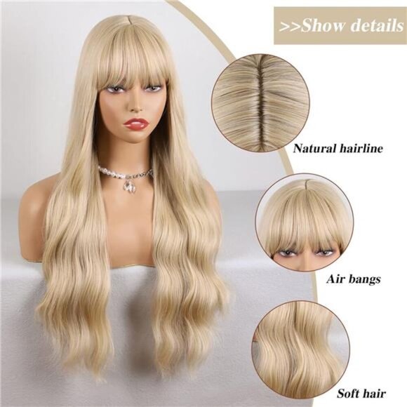 Blonde Wig with Bangs Wigs for Women Colorful Wigs for Cosplay Heat Resistant - Picture 2 of 5